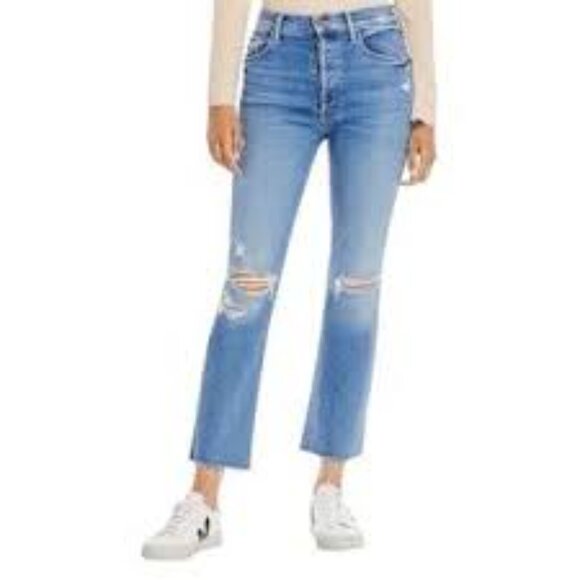 High Waisted Rider Ankle Fray Party Like A Pirate Jeans In Blue - Picture 2 of 5